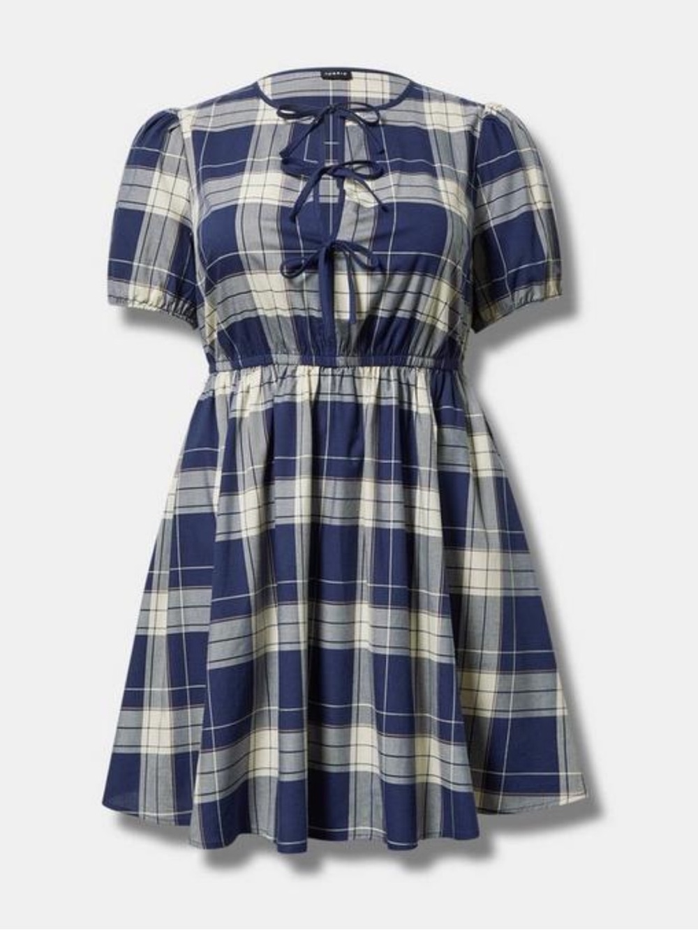 NWT torrid plus 3 Mini Crew-Neck Bow Dress blue plaid pockets sexy tie front